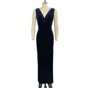 Vintage Y2K Reggio Navy Blue Velvet Formal Maxi Dress